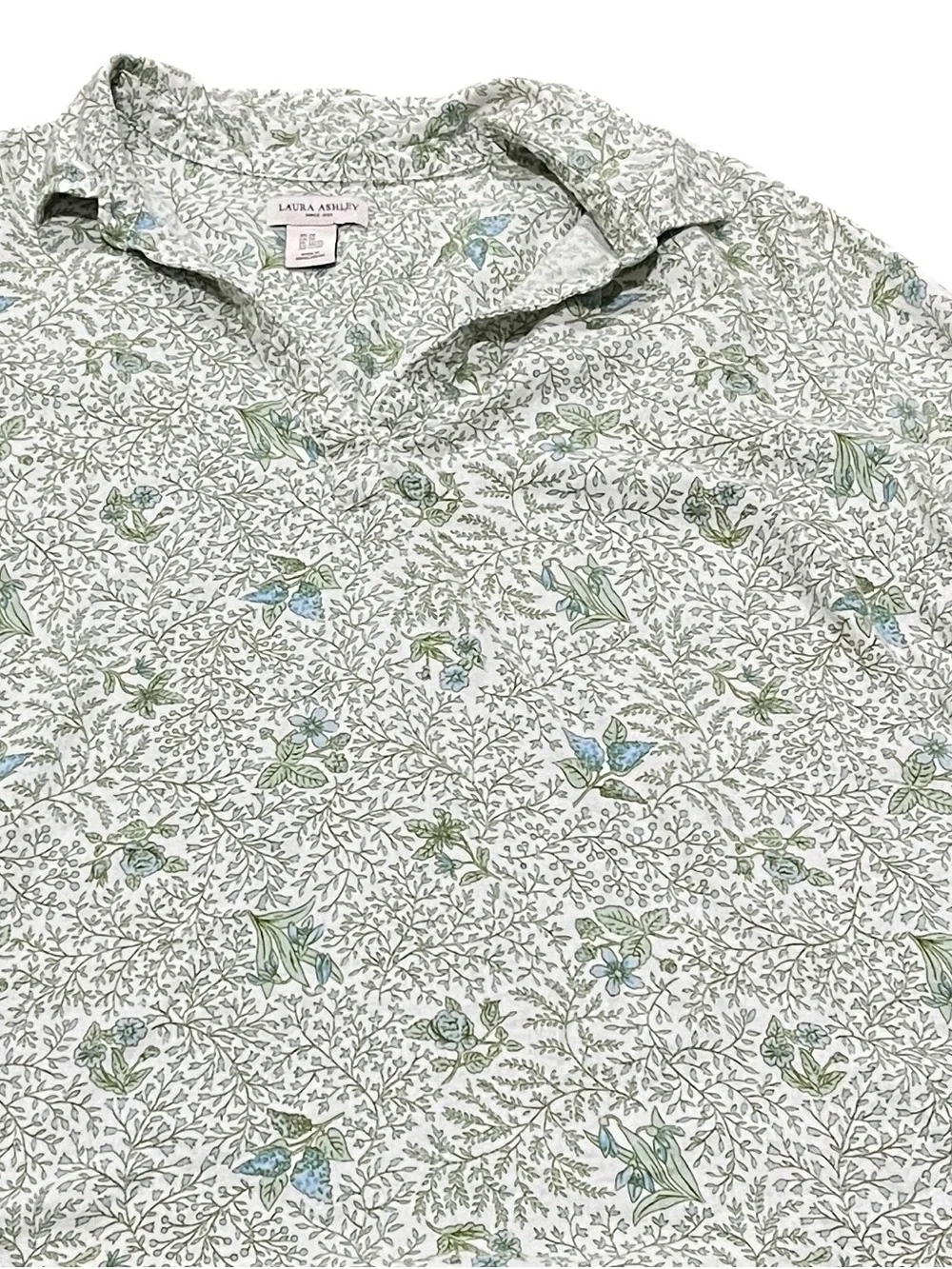 Laura Ashley Cottagecore Blue Green Floral Top 2X Romantic Prairie Blouse